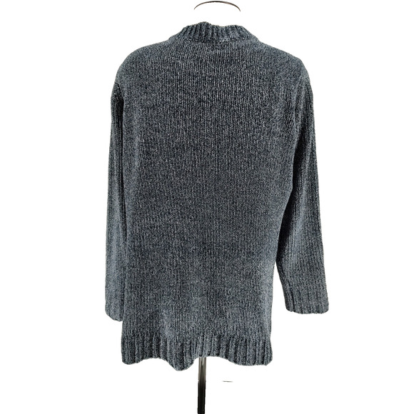 Orvis Woman's Blue Gray Chenille Pullover Soft Ribbed Sweater Size Large V Neck - Picture 2 of 10